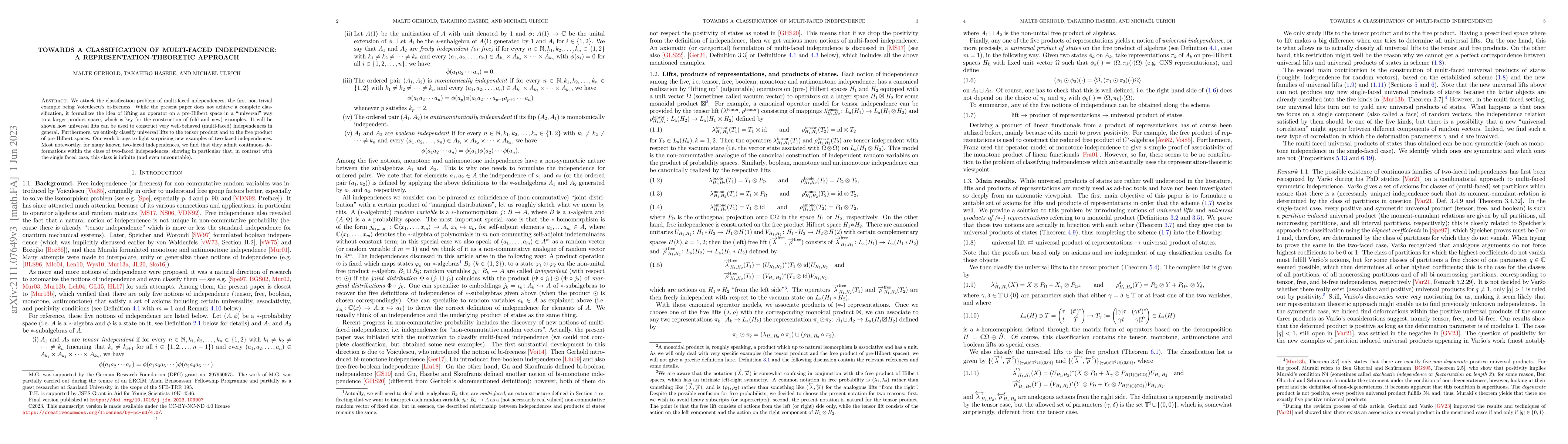 Thumbnail for Towards a Classification of Multi-Faced Independence: A
  Representation-Theoretic Approach