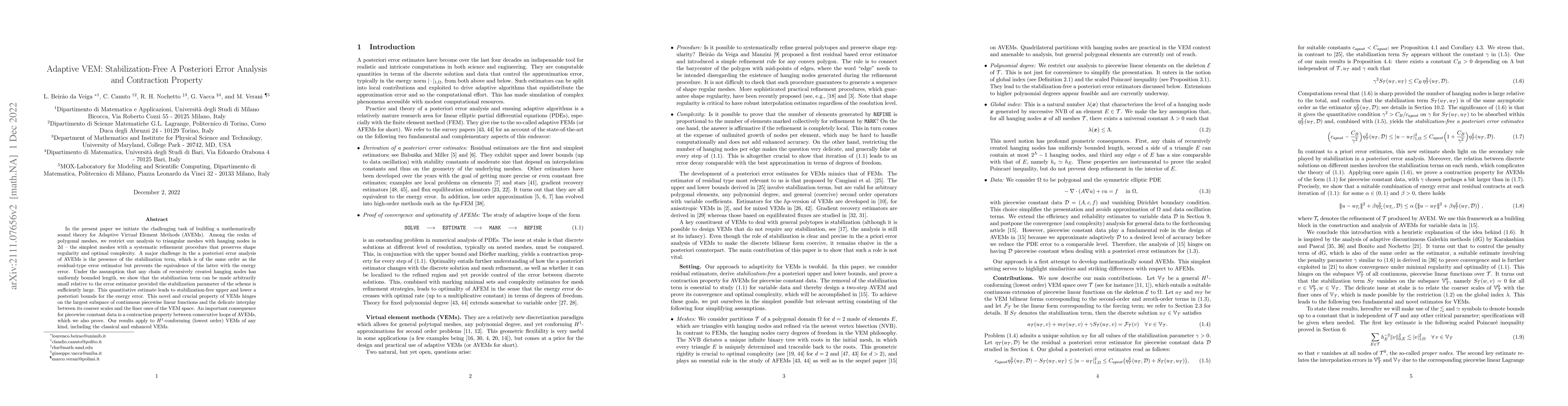 Thumbnail for Adaptive VEM: Stabilization-Free A Posteriori Error Analysis and
  Contraction Property
