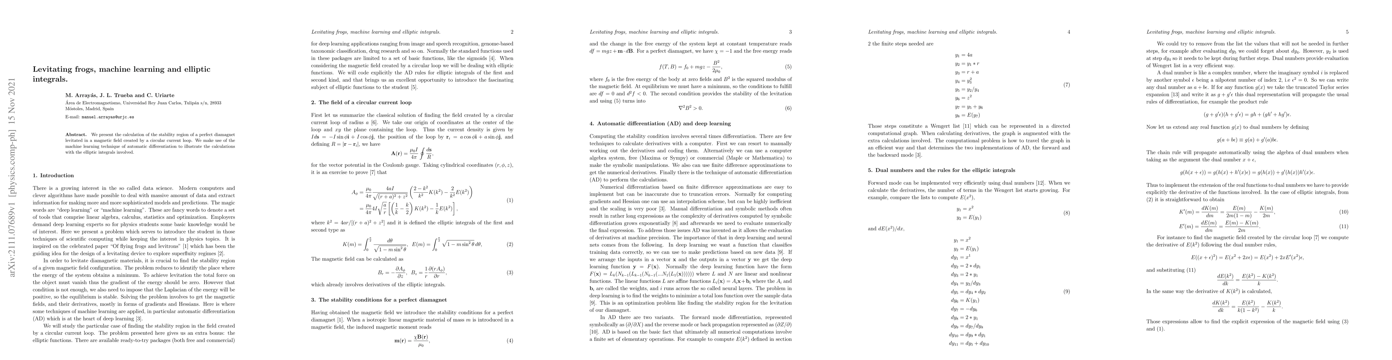 Thumbnail for Levitating frogs, machine learning and elliptic integrals