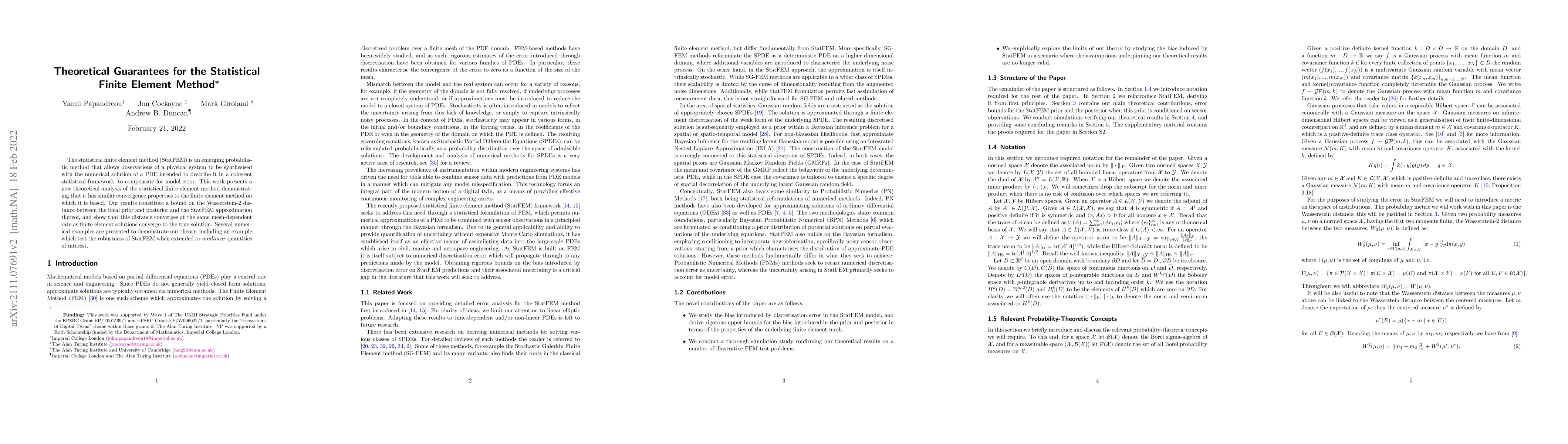 Thumbnail for Theoretical Guarantees for the Statistical Finite Element Method