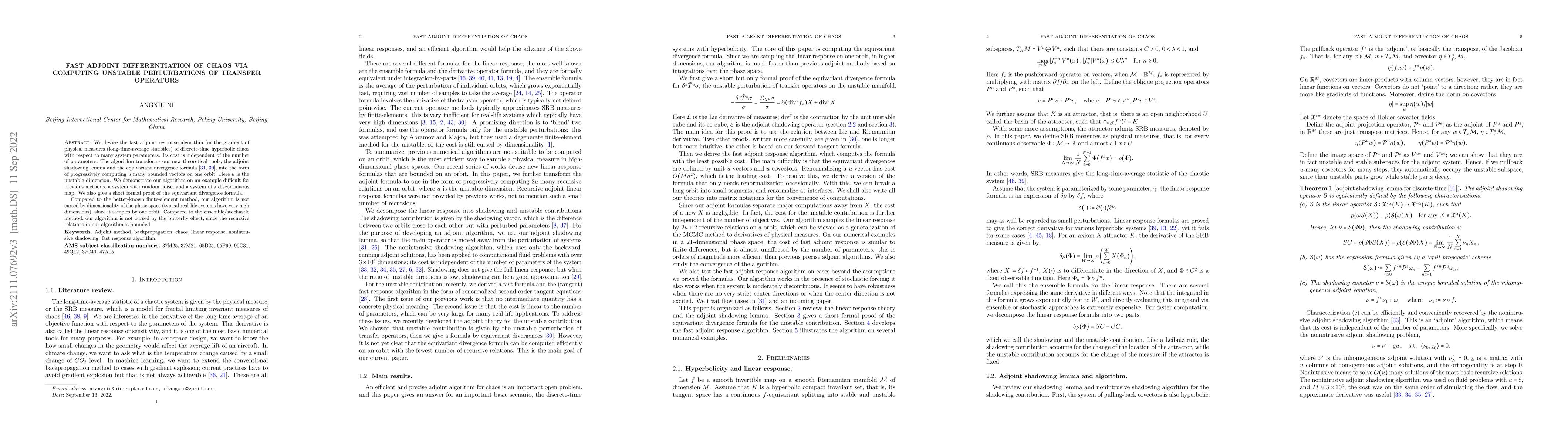 Thumbnail for Fast adjoint differentiation of chaos via computing unstable
  perturbations of transfer operators
