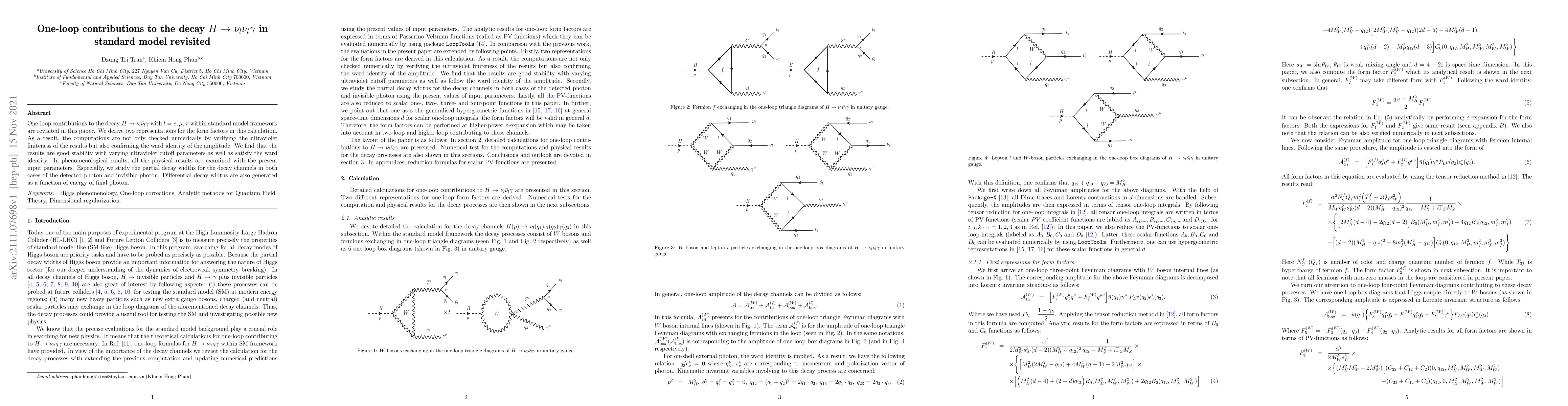 Thumbnail for One-loop contributions to the decay $H\rightarrow
  \nu_l\bar{\nu}_l\gamma$ in standard model revisited