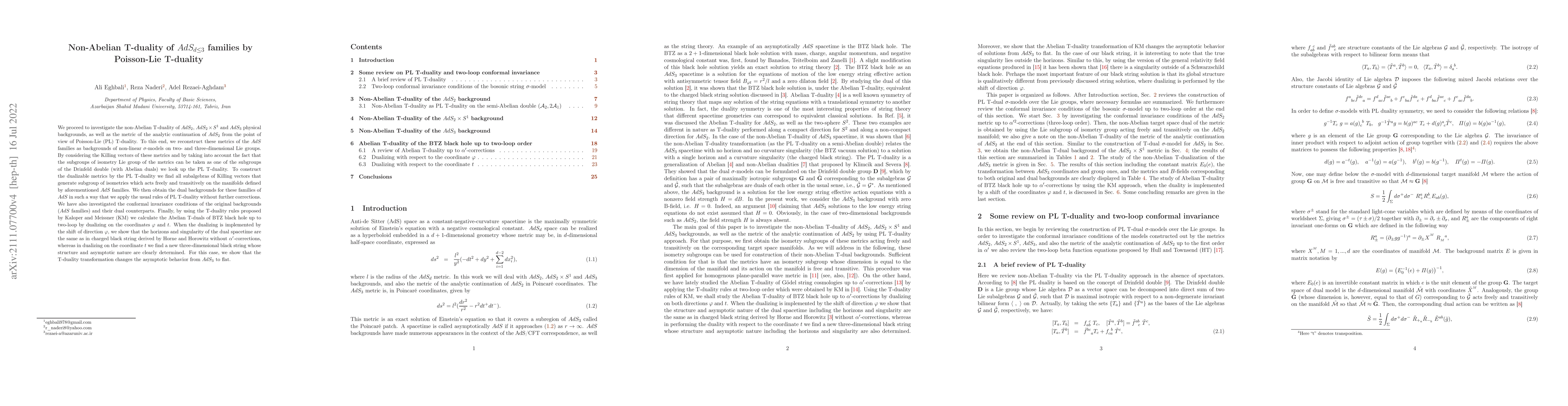 Thumbnail for Non-Abelian T-duality of $AdS_{d\le3}$ families by Poisson-Lie T-duality