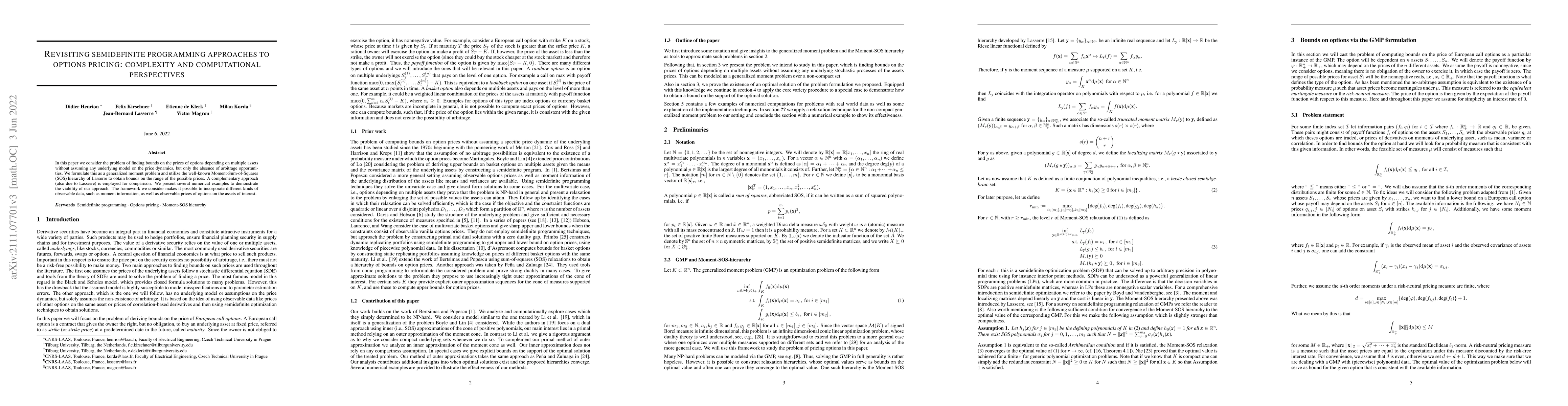 Thumbnail for Revisiting semidefinite programming approaches to options pricing:
  complexity and computational perspectives
