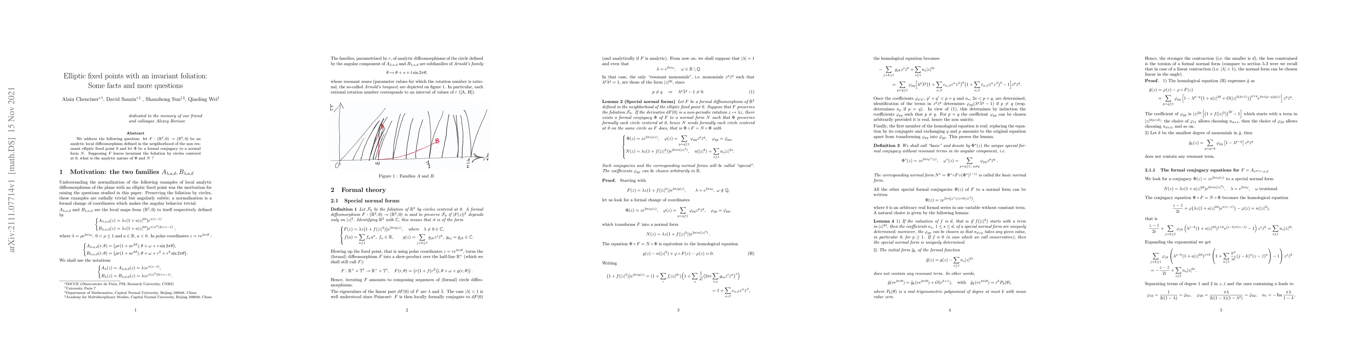 Thumbnail for Elliptic fixed points with an invariant foliation: Some facts and more
  questions