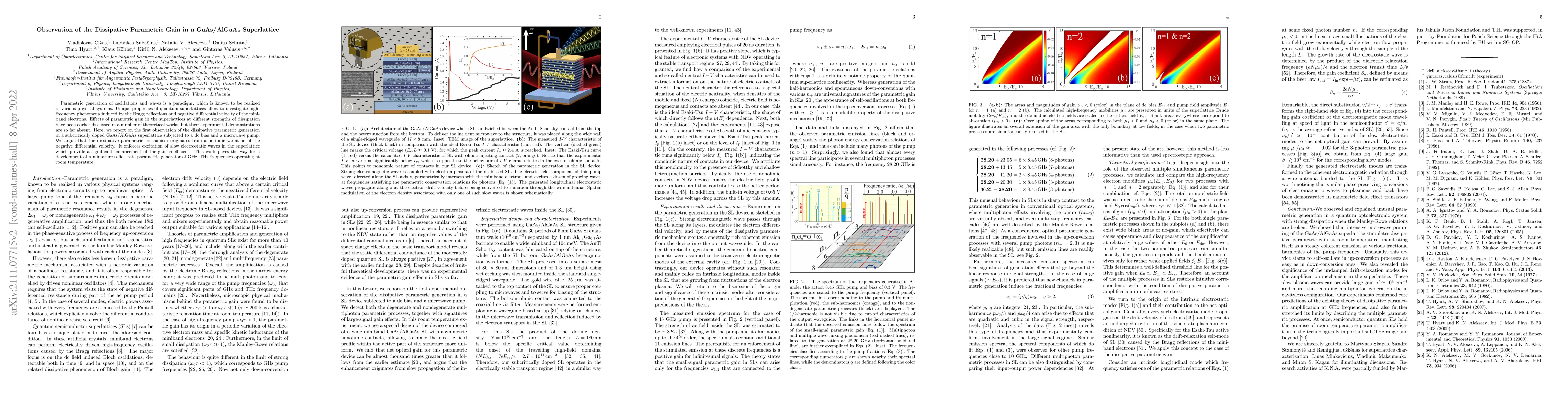 Thumbnail for Observation of the Dissipative Parametric Gain in a GaAs/AlGaAs
  Superlattice