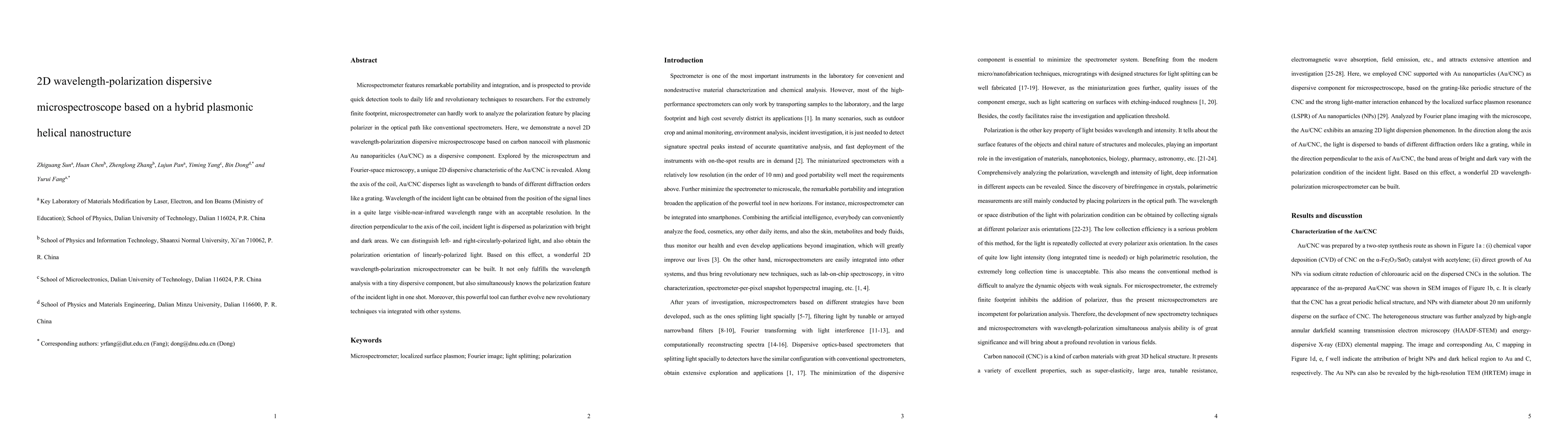 Thumbnail for 2D wavelength-polarization dispersive microspectroscope based on a
  hybrid plasmonic helical nanostructure
