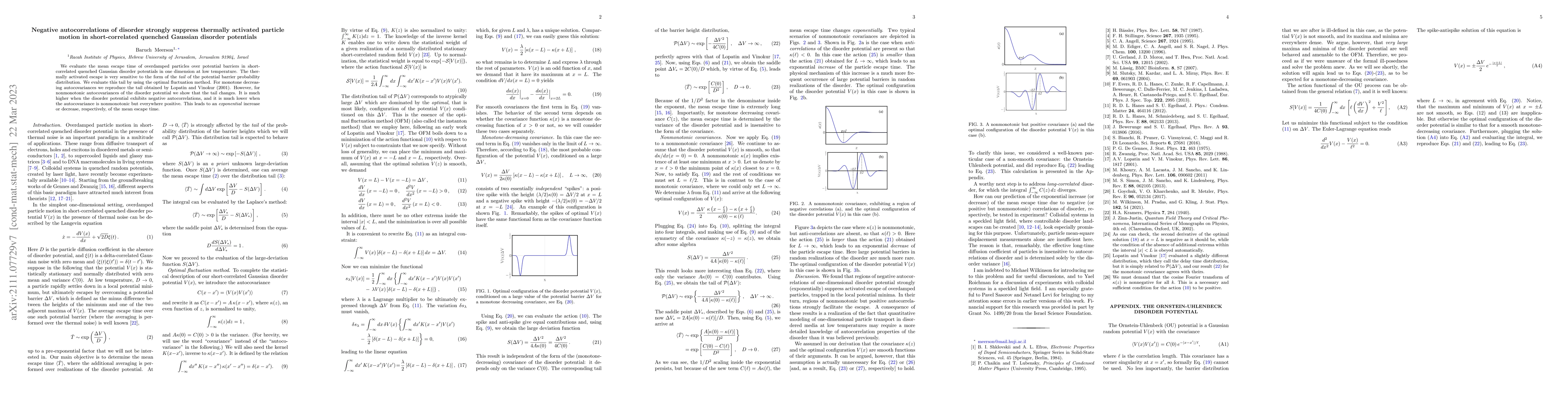 Thumbnail for Negative autocorrelations of disorder strongly suppress thermally
  activated particle motion in short-correlated quenched Gaussian disorder
  potentials