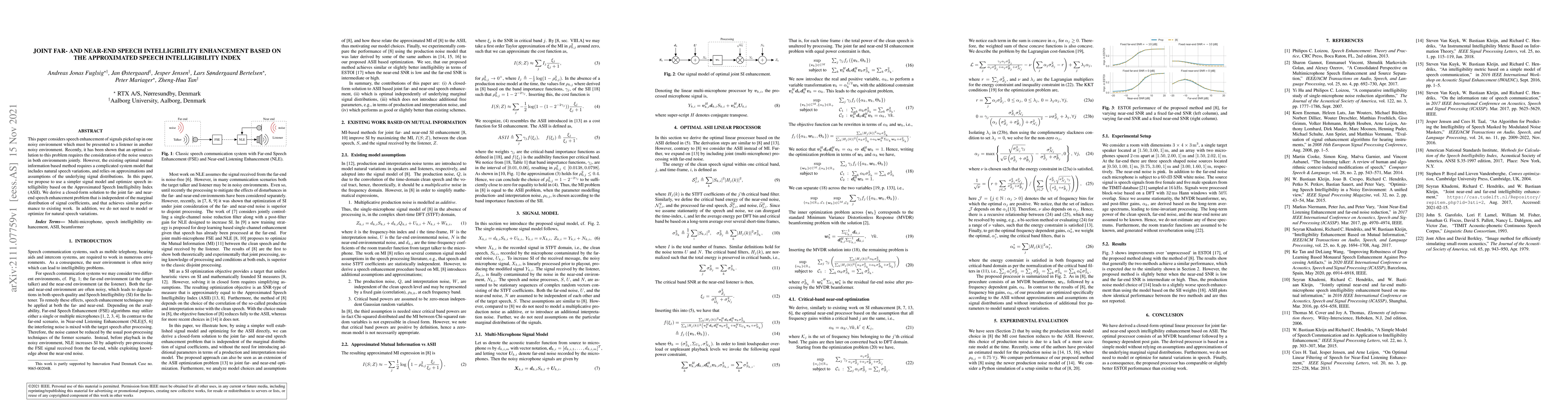 Thumbnail for Joint Far- and Near-End Speech Intelligibility Enhancement based on the
  Approximated Speech Intelligibility Index