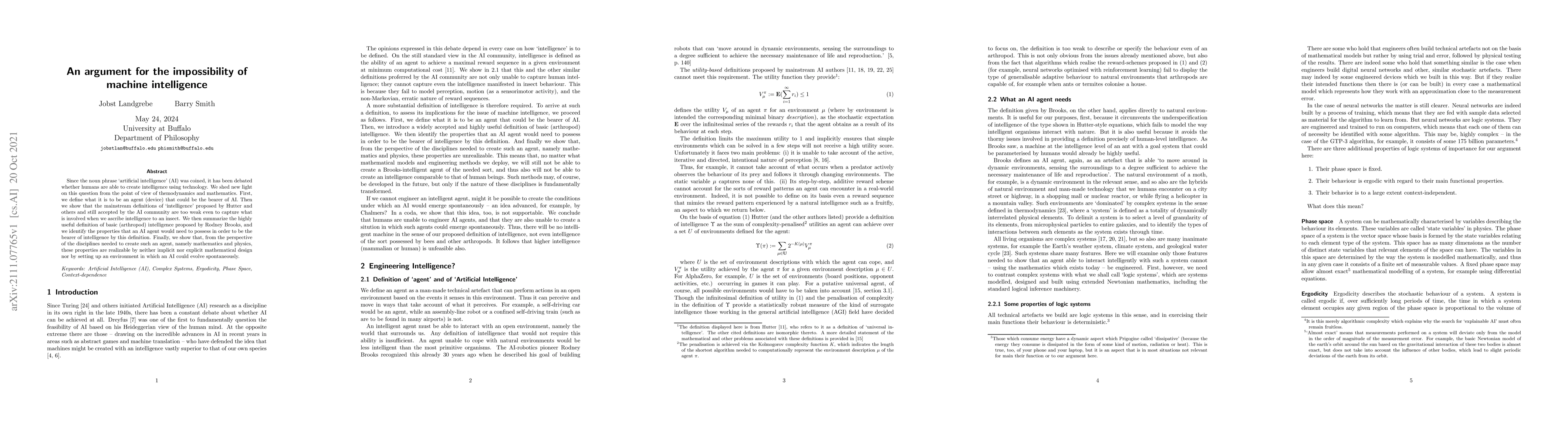 Thumbnail for An argument for the impossibility of machine intelligence