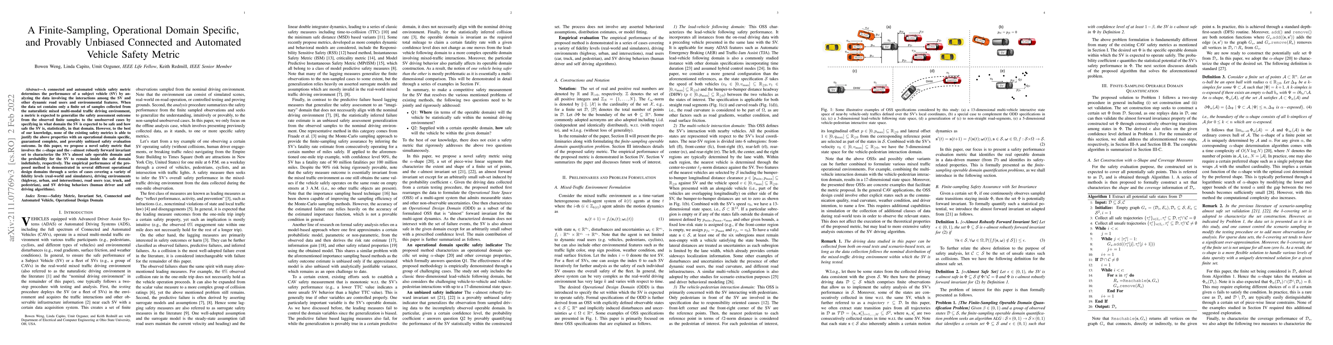 Thumbnail for A Finite-Sampling, Operational Domain Specific, and Provably Unbiased
  Connected and Automated Vehicle Safety Metric