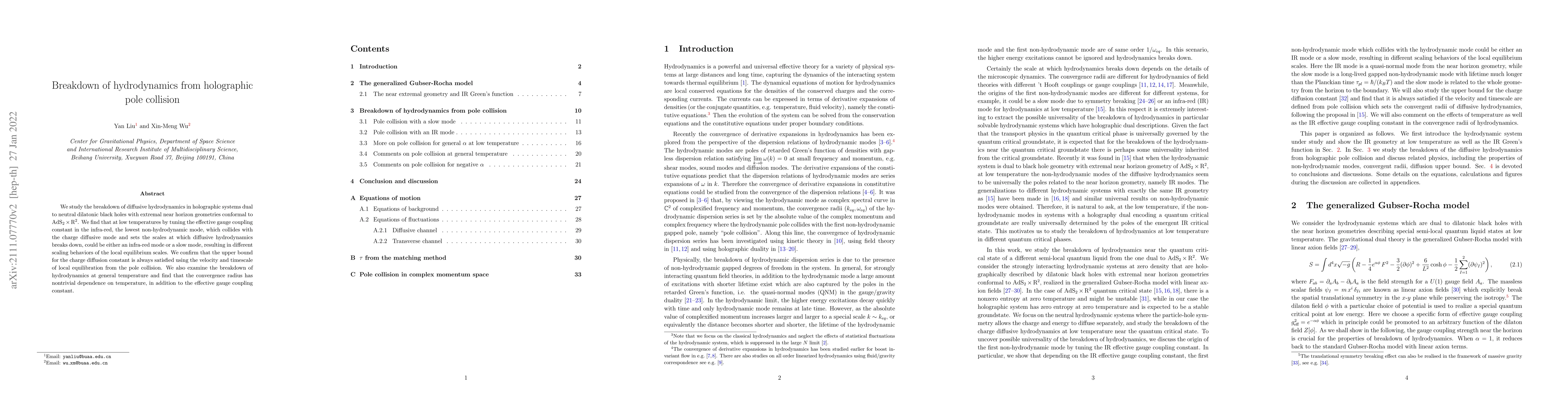 Thumbnail for Breakdown of hydrodynamics from holographic pole collision
