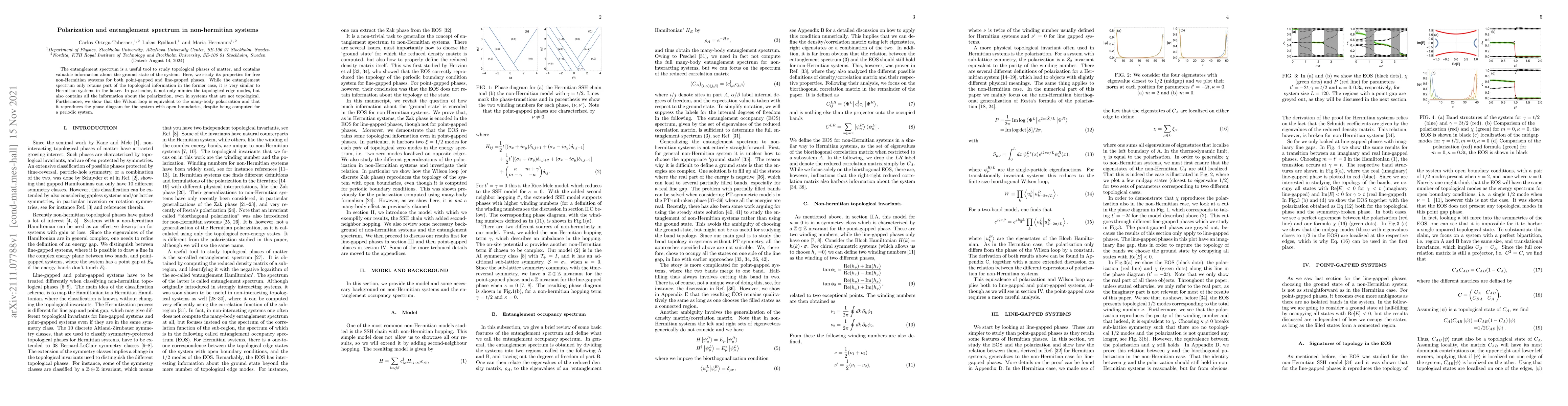 Thumbnail for Polarization and entanglement spectrum in non-hermitian systems