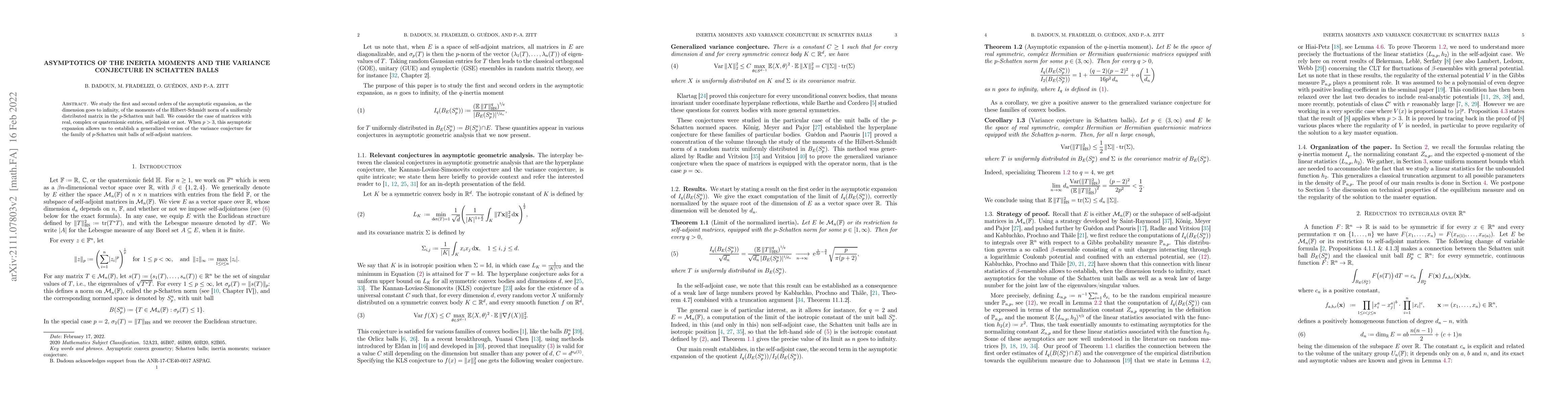 Thumbnail for Asymptotics of the Inertia Moments and the Variance Conjecture in
  Schatten Balls