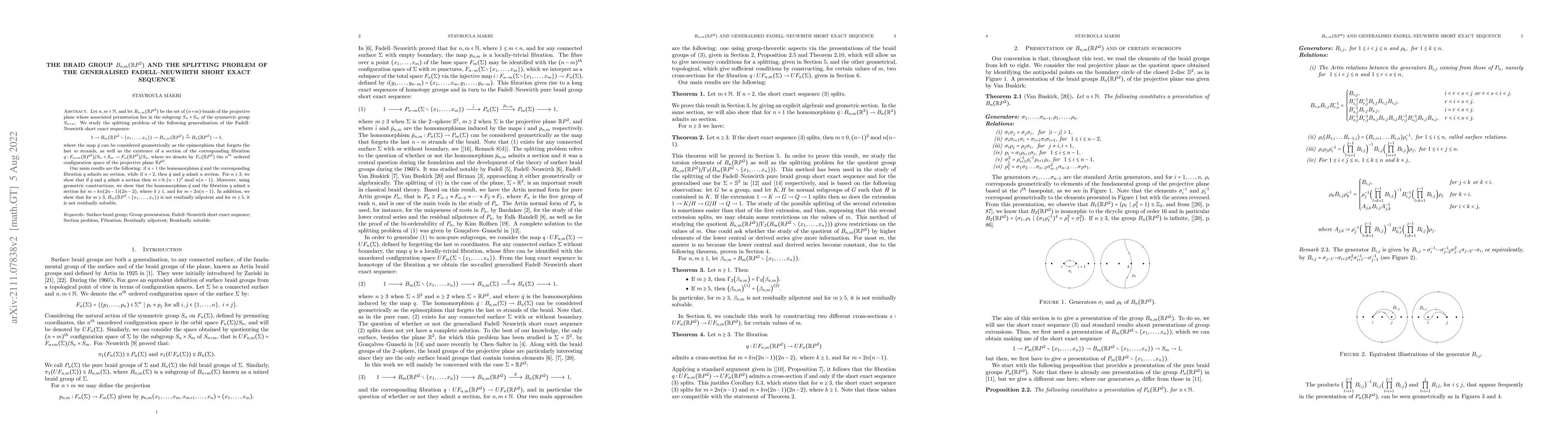 Thumbnail for The braid groups $B_{n,m}(\mathbb{R}P^2)$ and the splitting problem of
  the generalised Fadell-Neuwirth short exact sequence