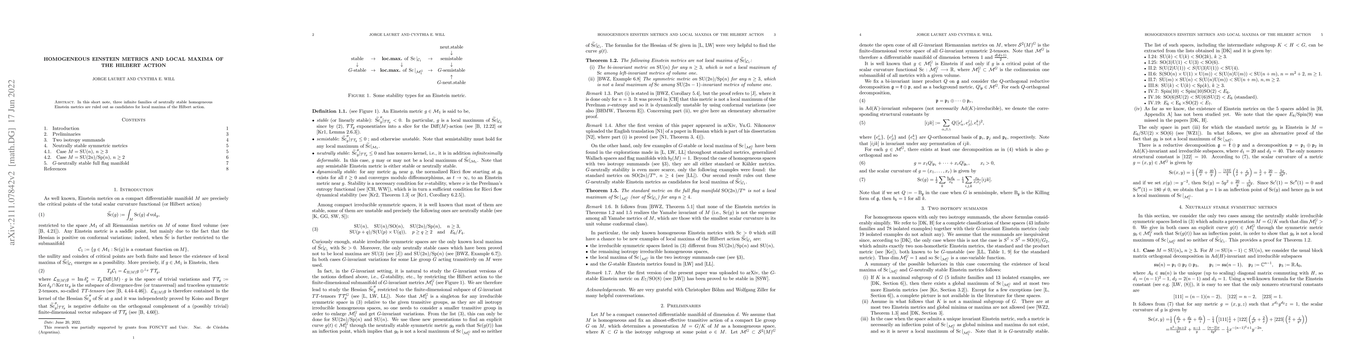Thumbnail for Homogeneous Einstein metrics and local maxima of the Hilbert action