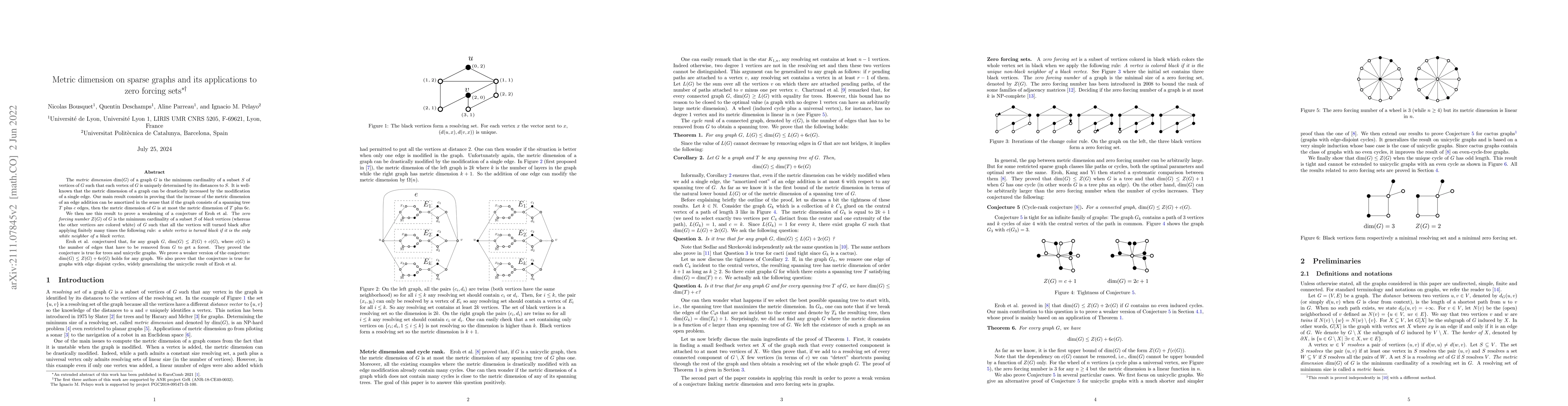 Thumbnail for Metric dimension on sparse graphs and its applications to zero forcing
  sets