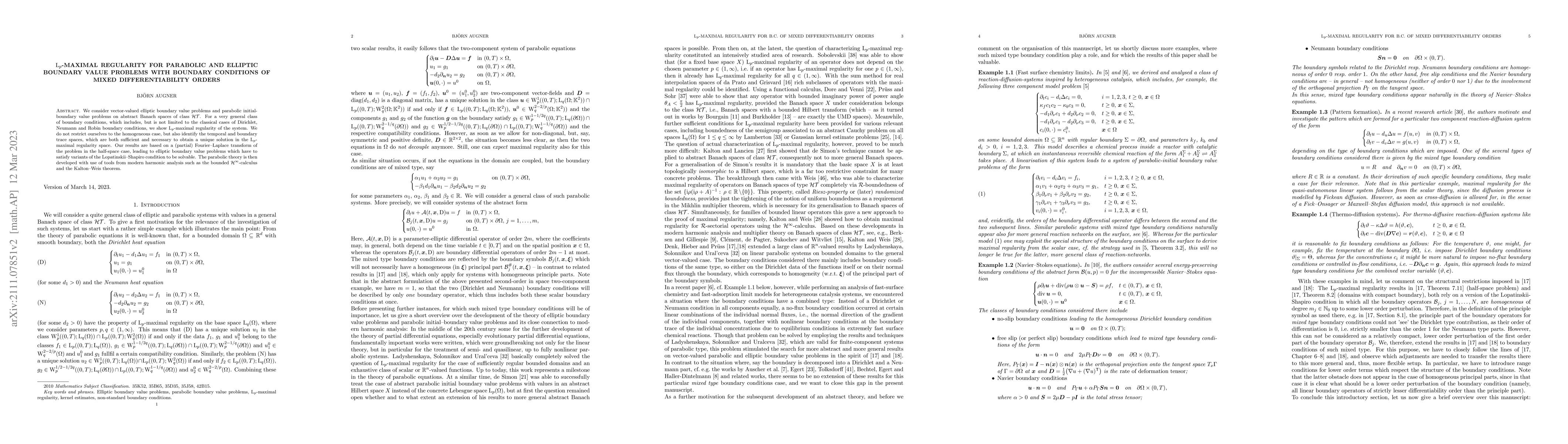 Thumbnail for $\mathrm{L}_p$-maximal regularity for parabolic and elliptic boundary
  value problems with boundary conditions of mixed differentiability orders