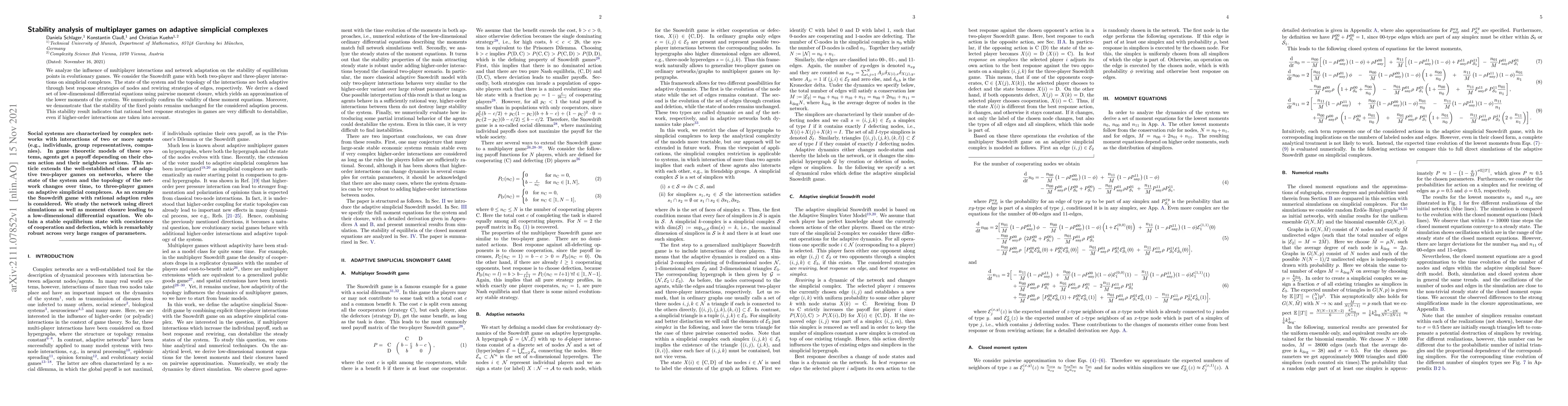 Thumbnail for Stability analysis of multiplayer games on adaptive simplicial complexes