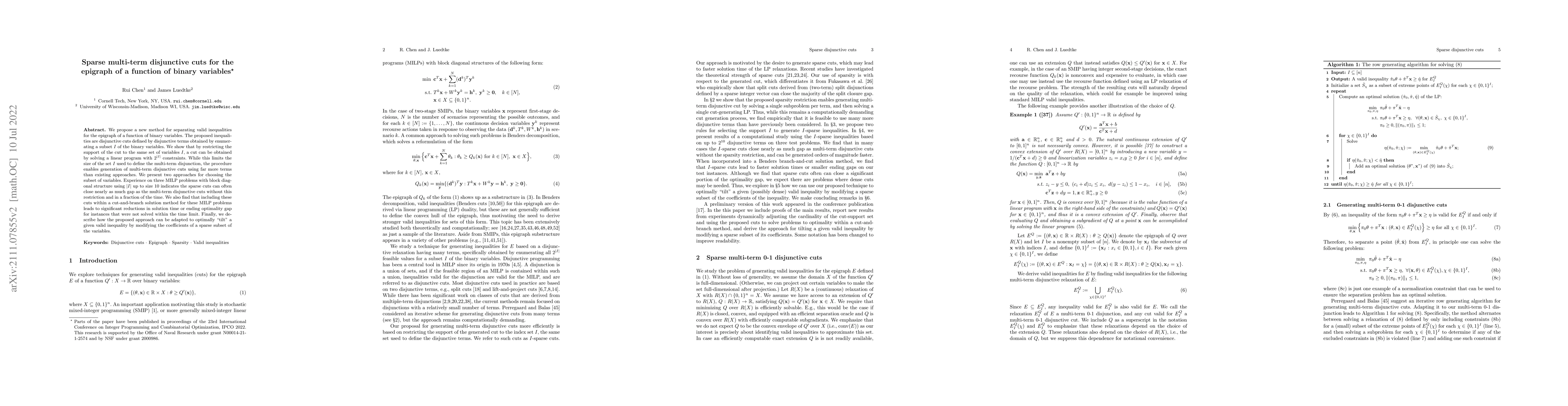 Thumbnail for Sparse multi-term disjunctive cuts for the epigraph of a function of
  binary variables