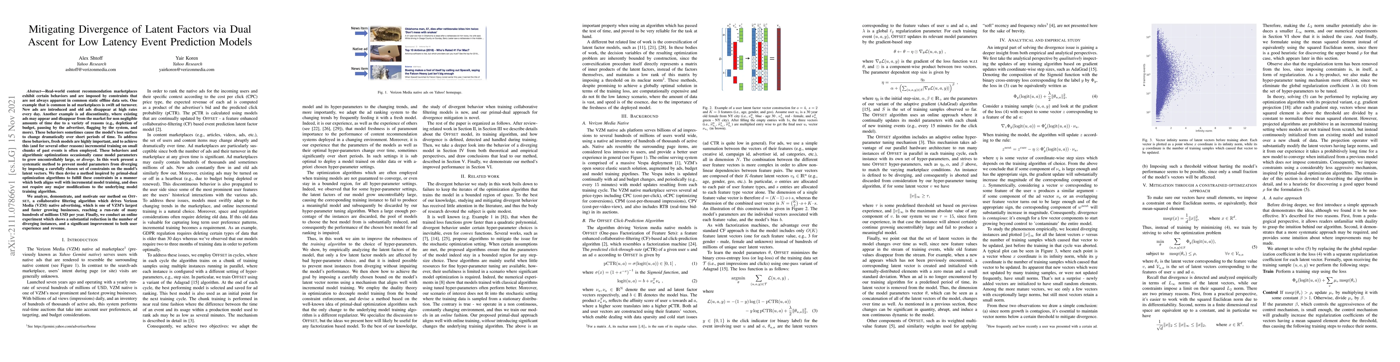 Thumbnail for Mitigating Divergence of Latent Factors via Dual Ascent for Low Latency
  Event Prediction Models