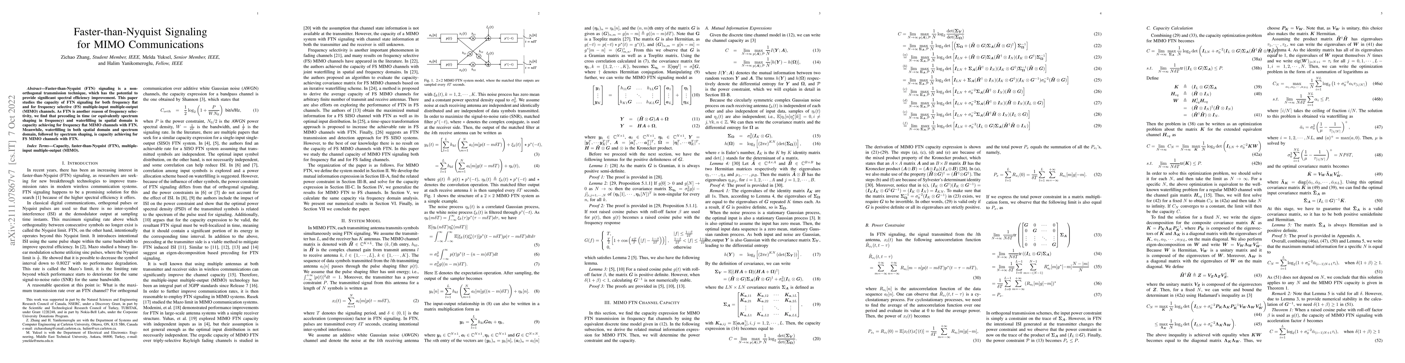 Thumbnail for Faster-than-Nyquist Signaling for MIMO Communications