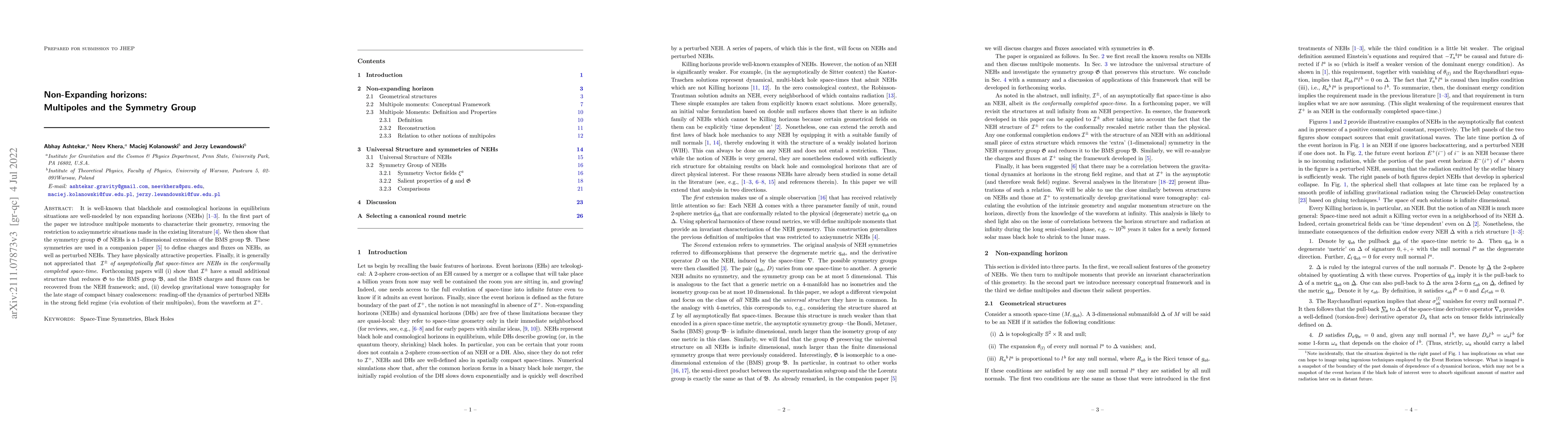 Thumbnail for Non-Expanding horizons: Multipoles and the Symmetry Group