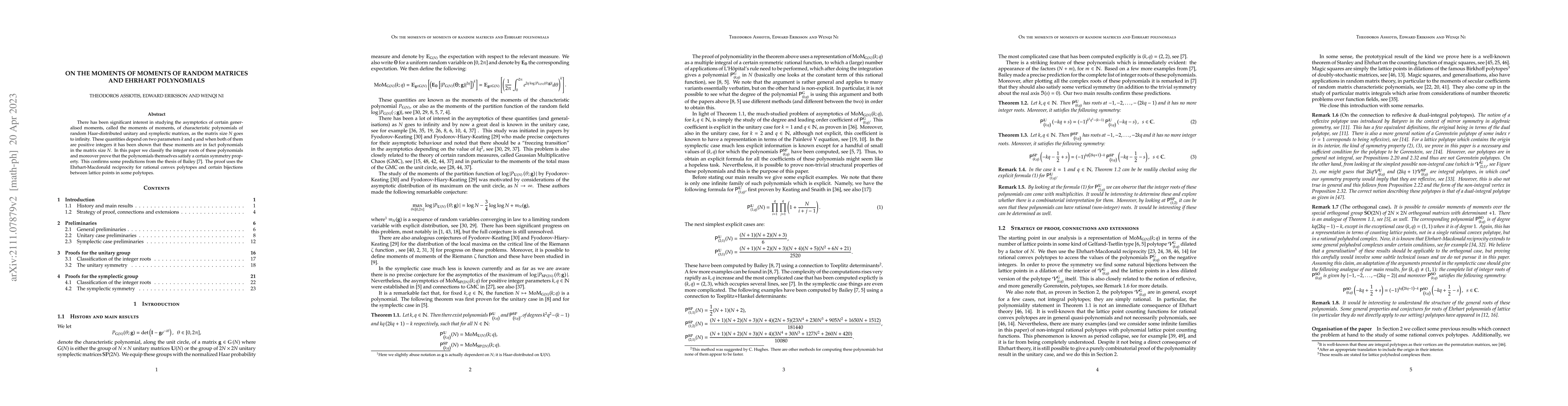Thumbnail for On the moments of moments of random matrices and Ehrhart polynomials