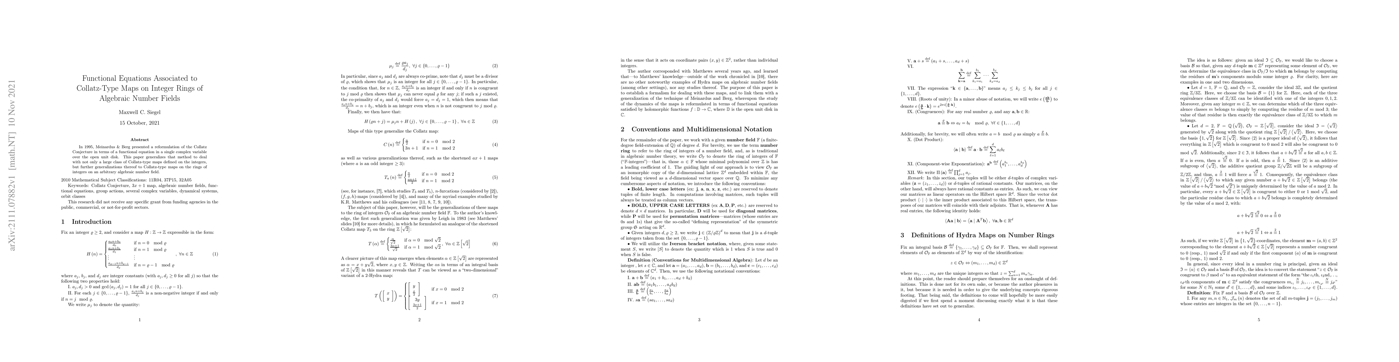Thumbnail for Functional Equations Associated to Collatz-Type Maps on Integer Rings of
  Algebraic Number Fields