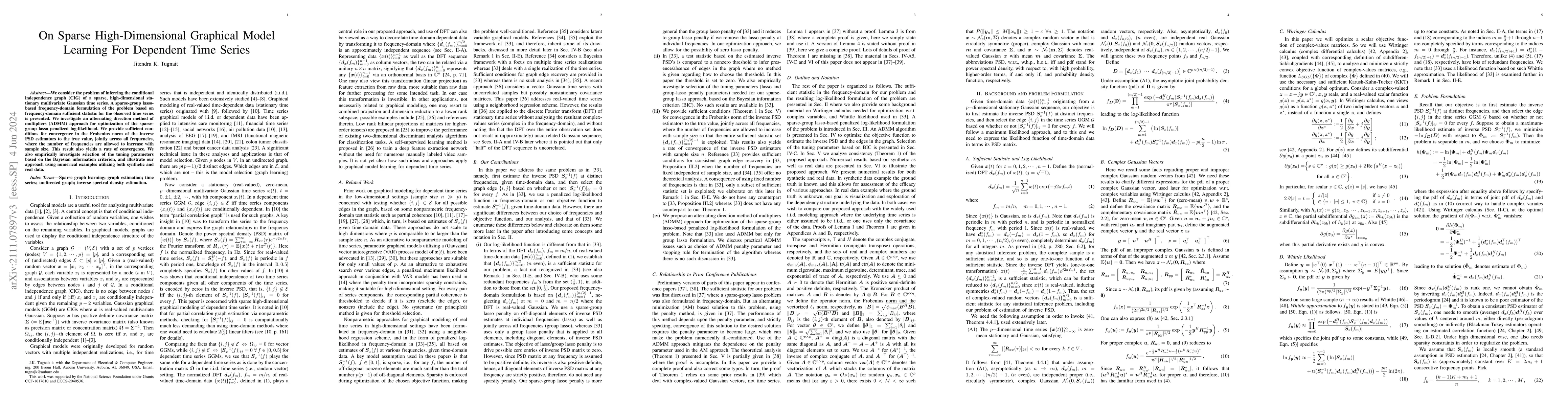 Thumbnail for On Sparse High-Dimensional Graphical Model Learning For Dependent Time
  Series