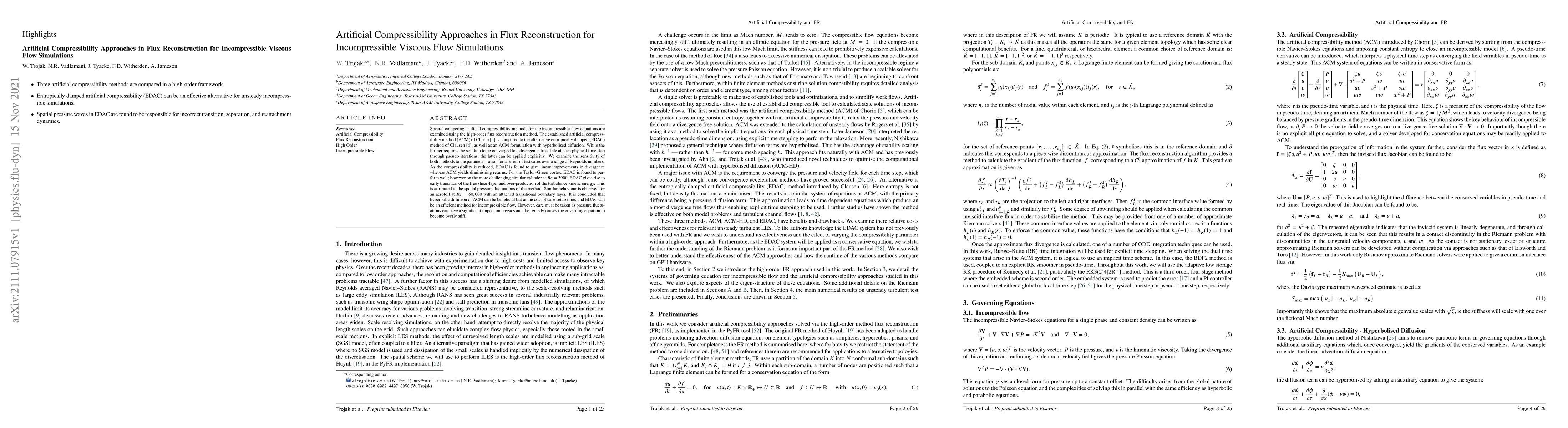 Thumbnail for Artificial Compressibility Approaches in Flux Reconstruction for
  Incompressible Viscous Flow Simulations