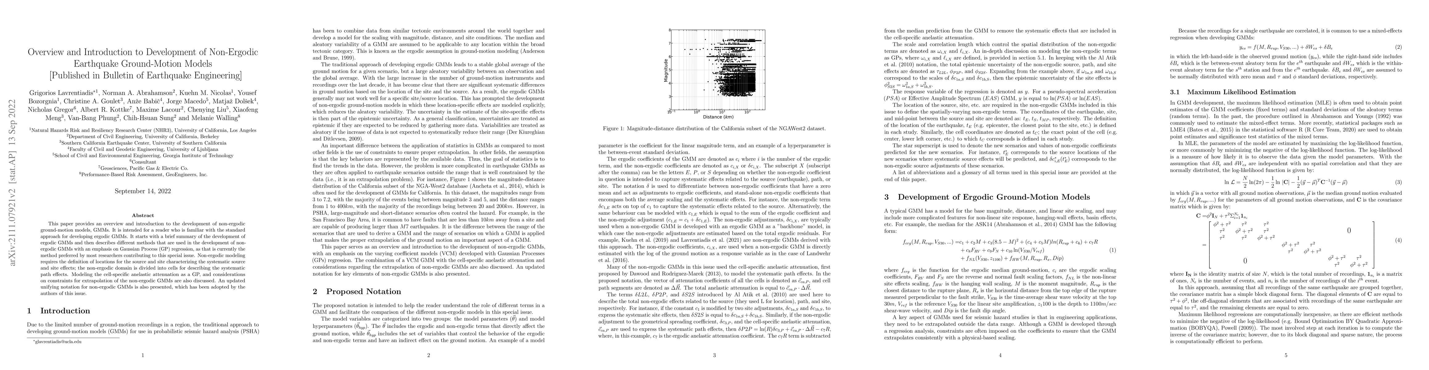 Thumbnail for Overview and Introduction to Development of Non-Ergodic Earthquake
  Ground-Motion Models