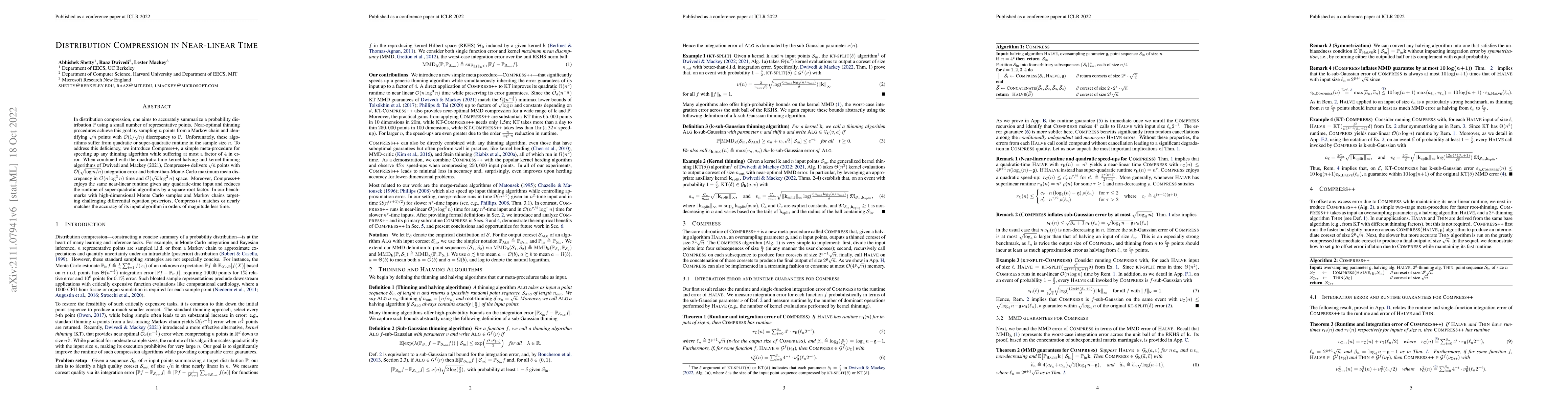 Thumbnail for Distribution Compression in Near-linear Time
