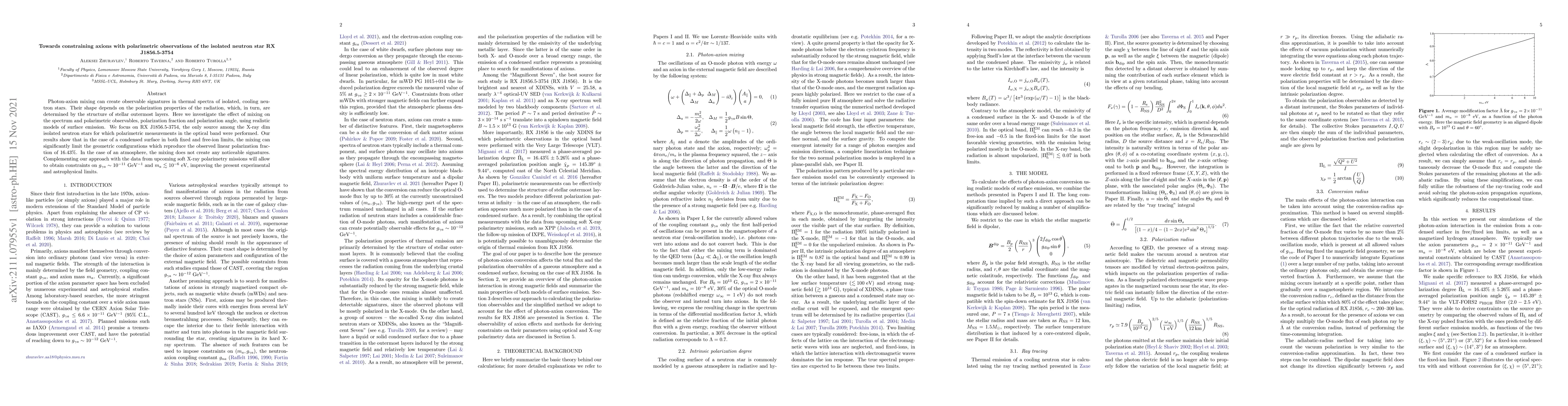 Thumbnail for Towards constraining axions with polarimetric observations of the
  isolated neutron star RX J1856.5-3754