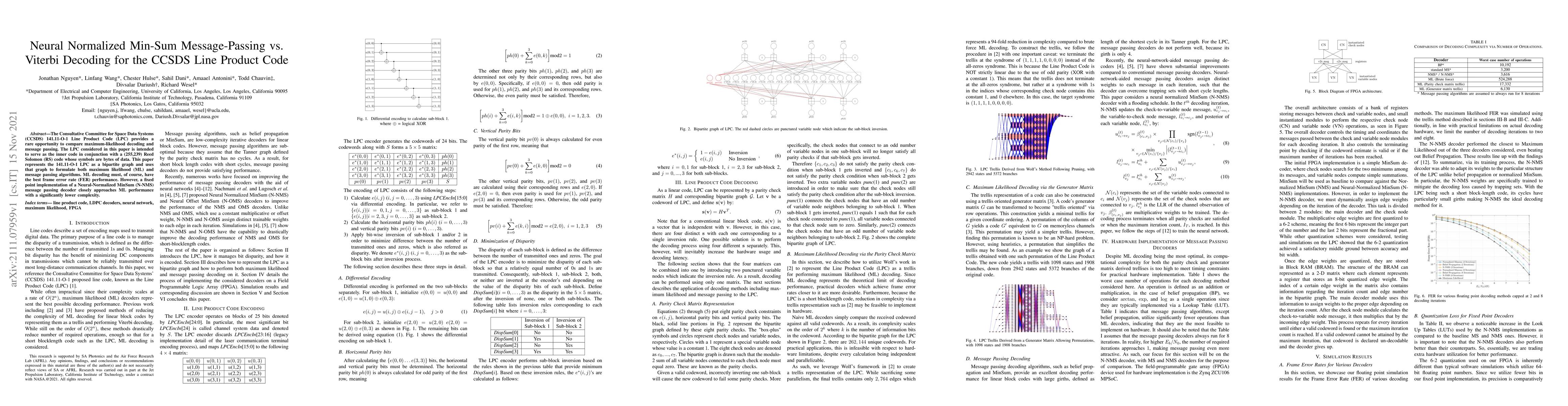 Thumbnail for Neural Normalized Min-Sum Message-Passing vs. Viterbi Decoding for the
  CCSDS Line Product Code