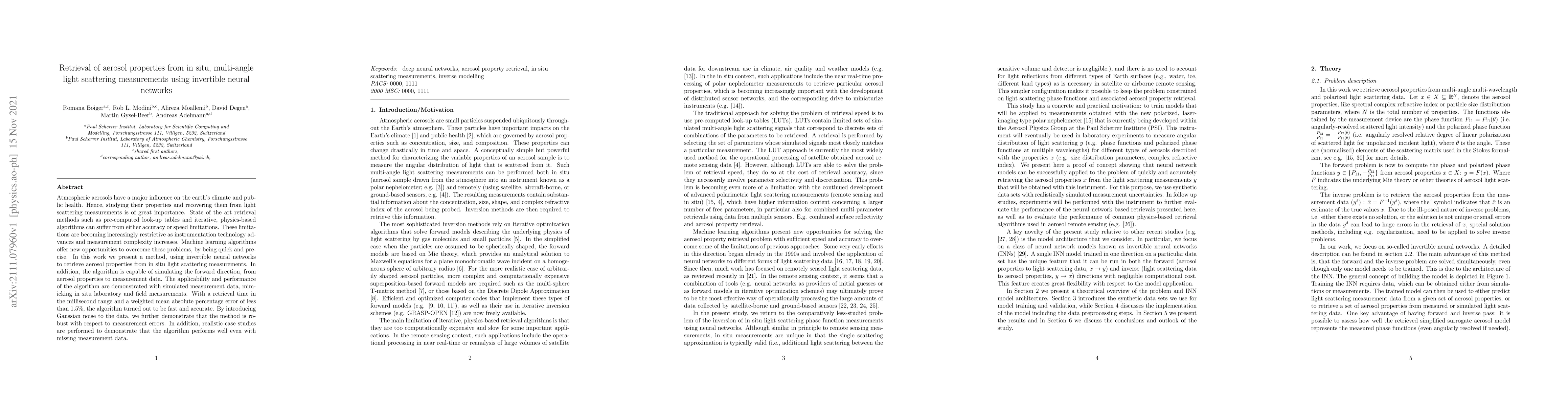 Thumbnail for Retrieval of aerosol properties from in situ, multi-angle light
  scattering measurements using invertible neural networks