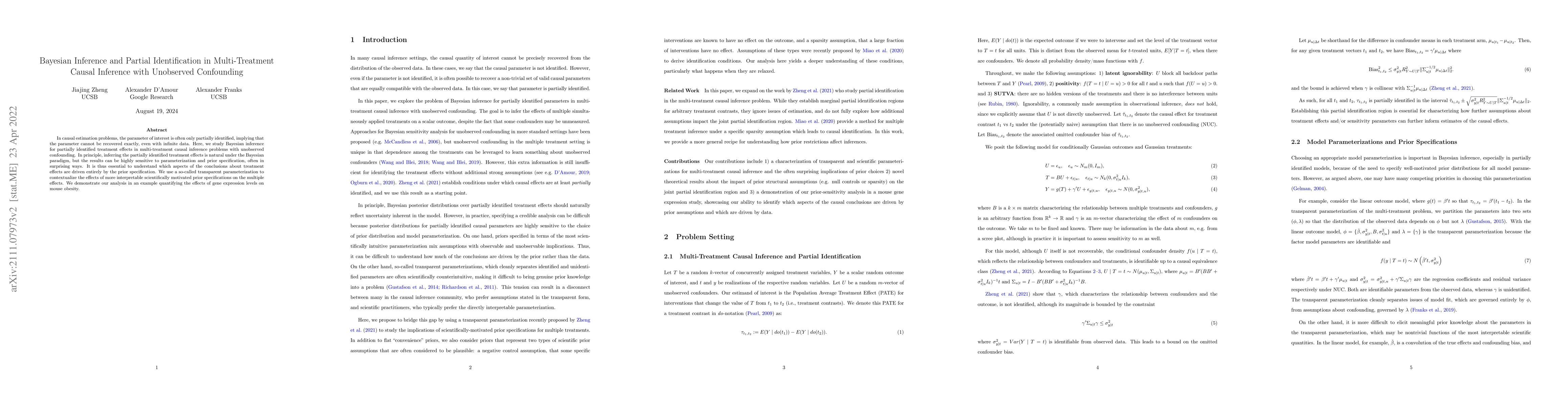 Thumbnail for Bayesian Inference and Partial Identification in Multi-Treatment Causal
  Inference with Unobserved Confounding