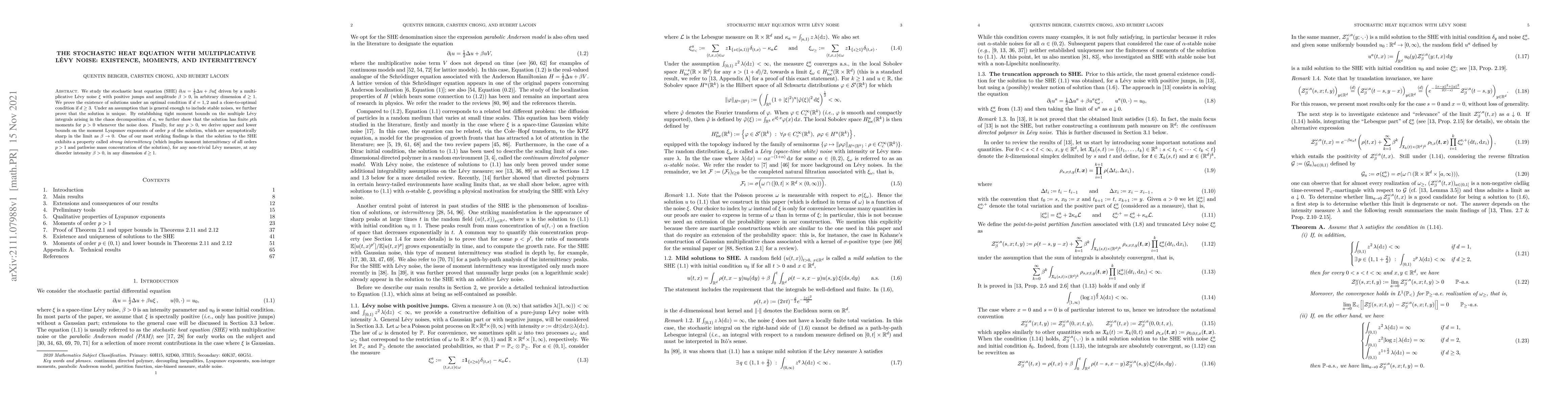 Thumbnail for The stochastic heat equation with multiplicative L\'evy noise:
  Existence, moments, and intermittency