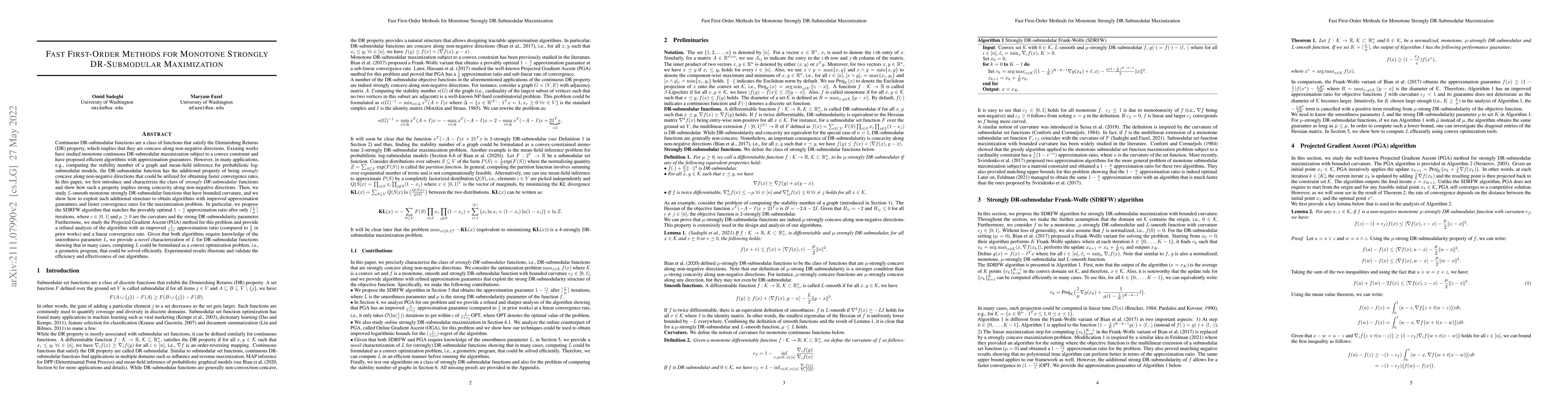 Thumbnail for Fast First-Order Methods for Monotone Strongly DR-Submodular
  Maximization