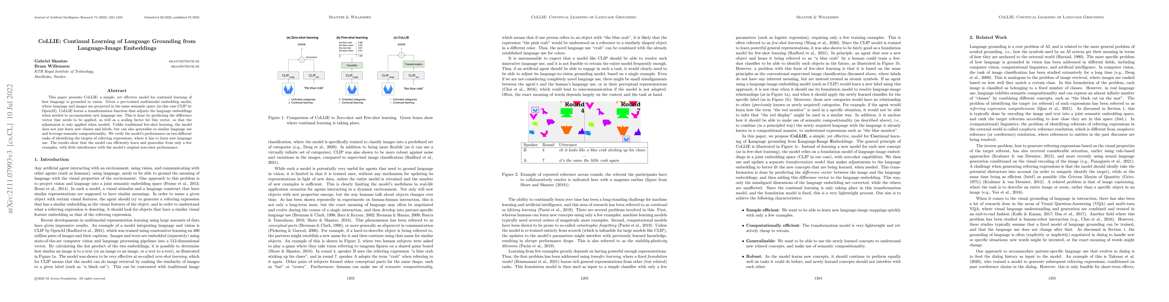Thumbnail for CoLLIE: Continual Learning of Language Grounding from Language-Image
  Embeddings