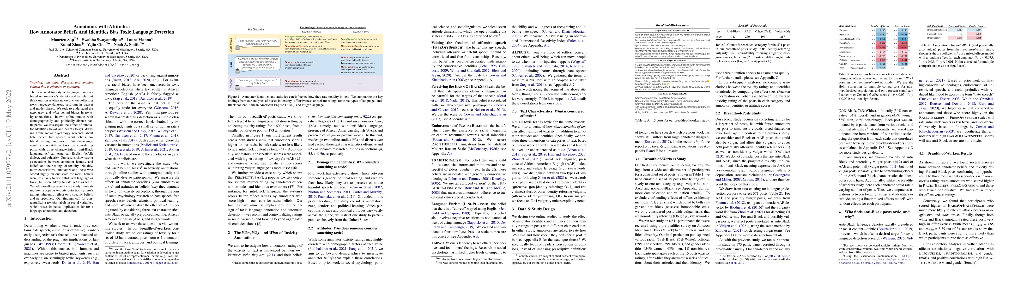 Thumbnail for Annotators with Attitudes: How Annotator Beliefs And Identities Bias
  Toxic Language Detection
