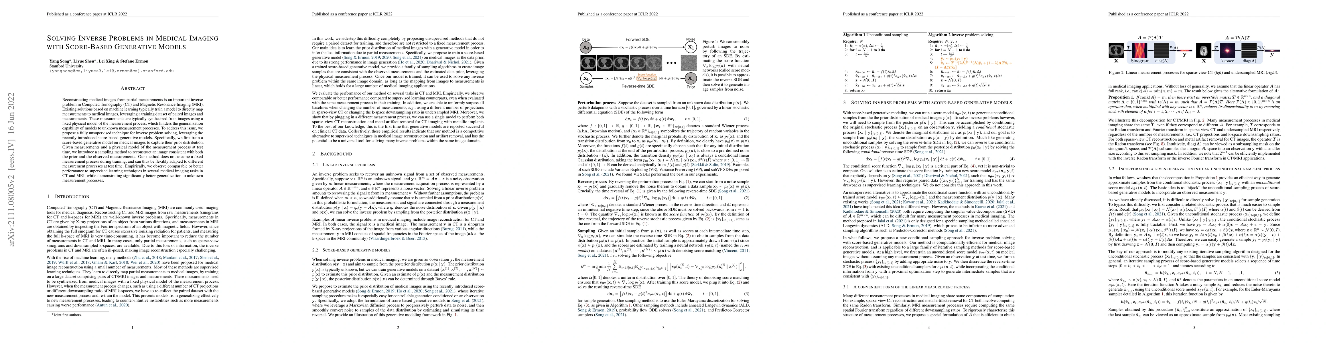 Thumbnail for Solving Inverse Problems in Medical Imaging with Score-Based Generative
  Models