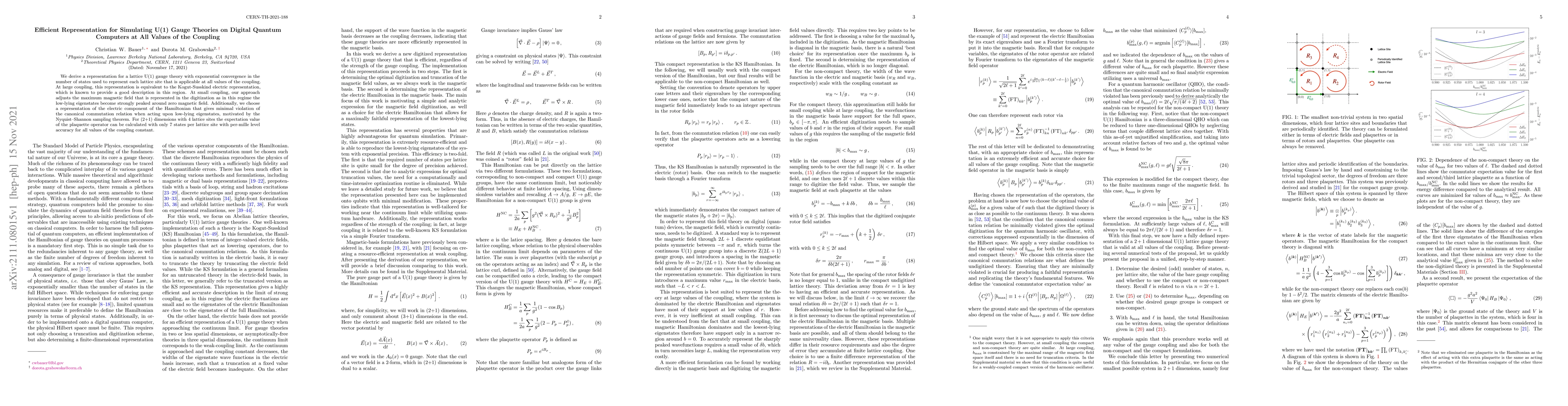 Thumbnail for Efficient Representation for Simulating U(1) Gauge Theories on Digital
  Quantum Computers at All Values of the Coupling
