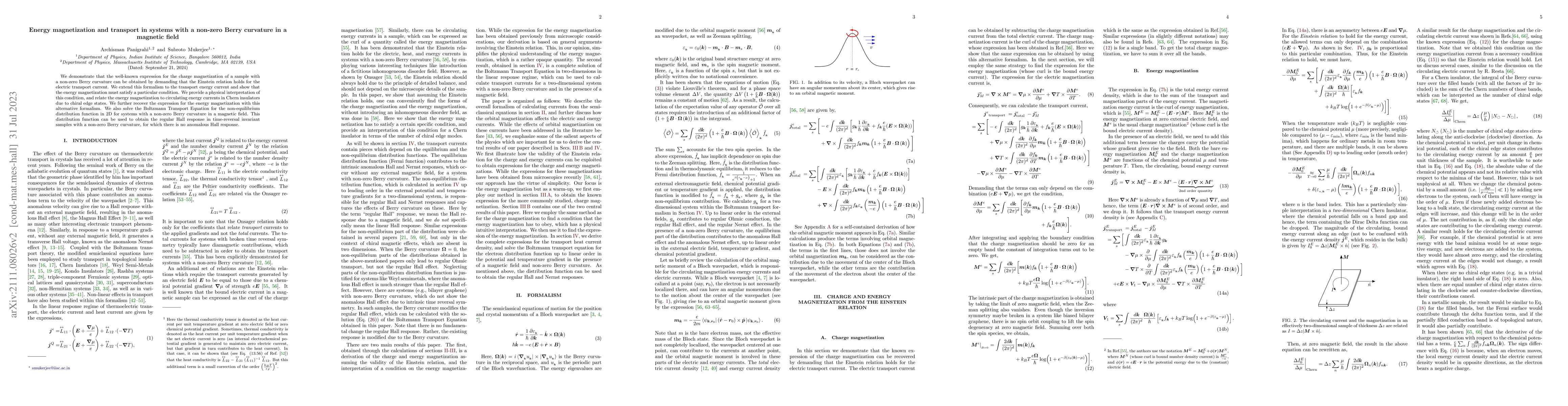Thumbnail for Energy magnetization and transport in systems with a non-zero Berry
  curvature in a magnetic field