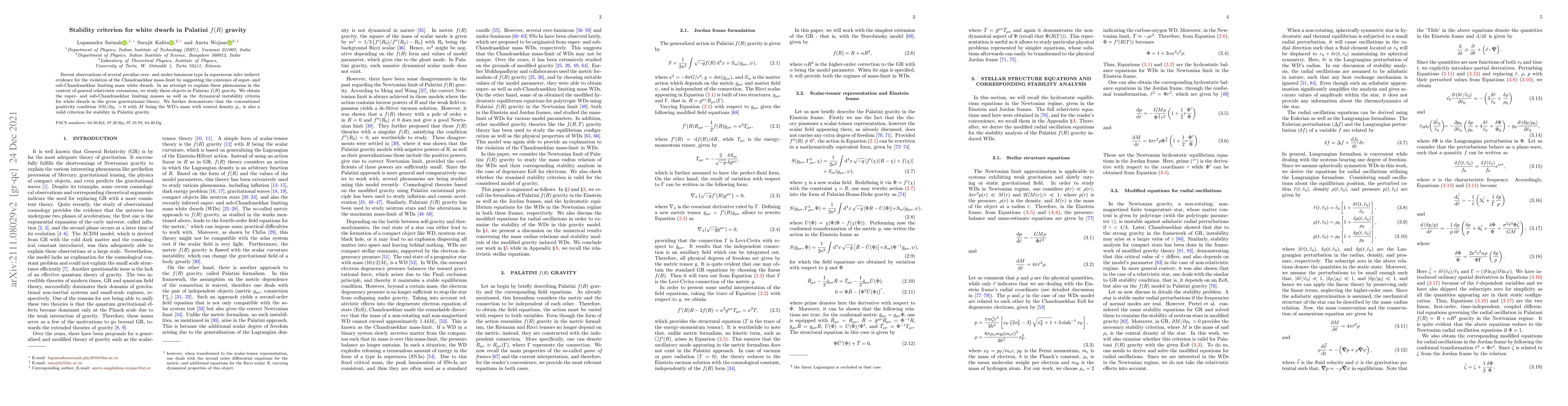 Thumbnail for Stability criterion for white dwarfs in Palatini $f(R)$ gravity
