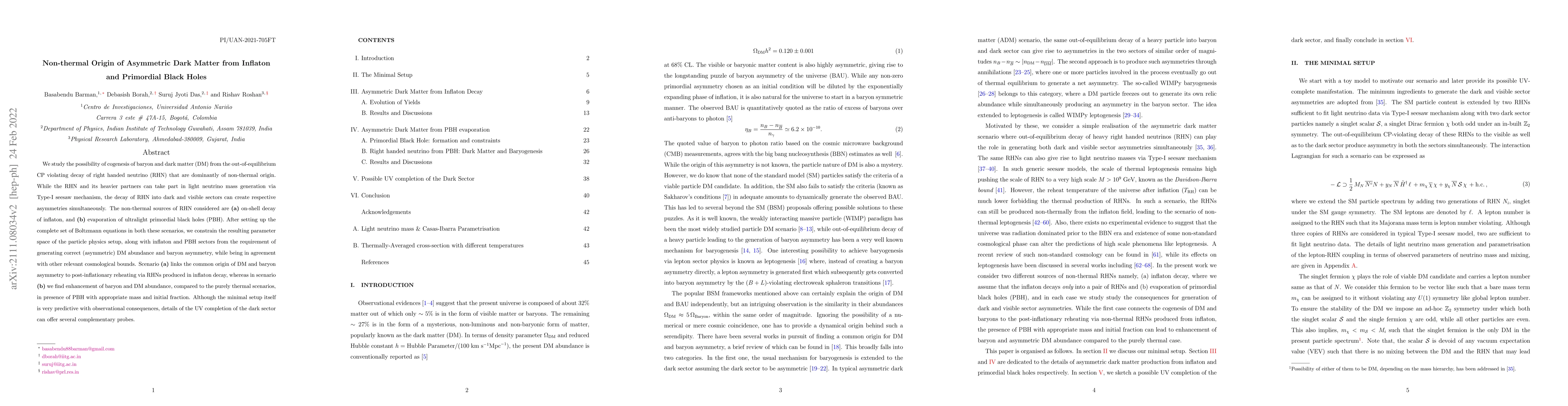 Thumbnail for Non-thermal Origin of Asymmetric Dark Matter from Inflaton and
  Primordial Black Holes