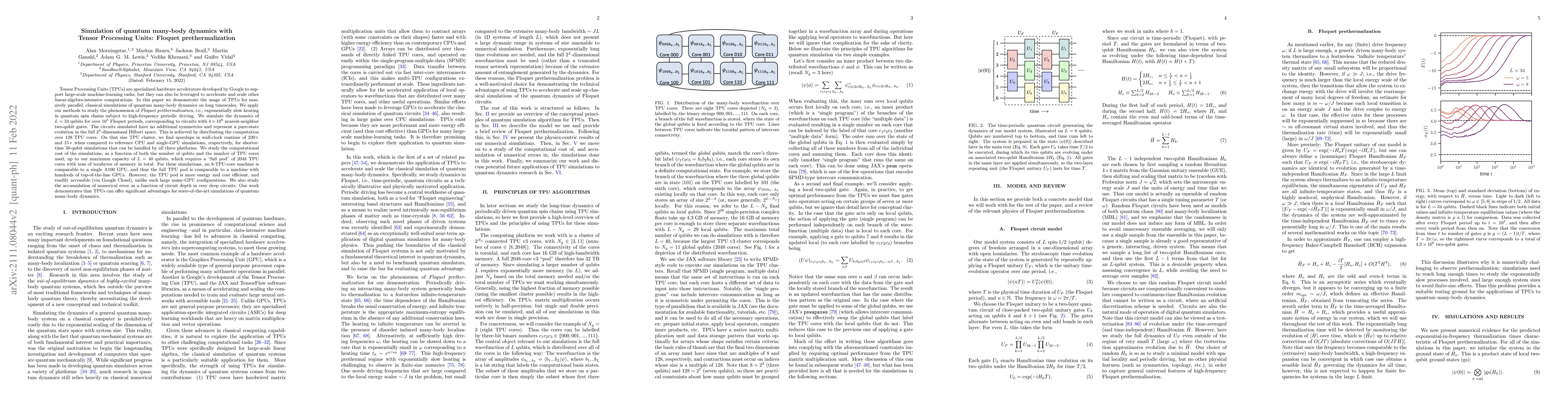 Thumbnail for Simulation of quantum many-body dynamics with Tensor Processing Units:
  Floquet prethermalization