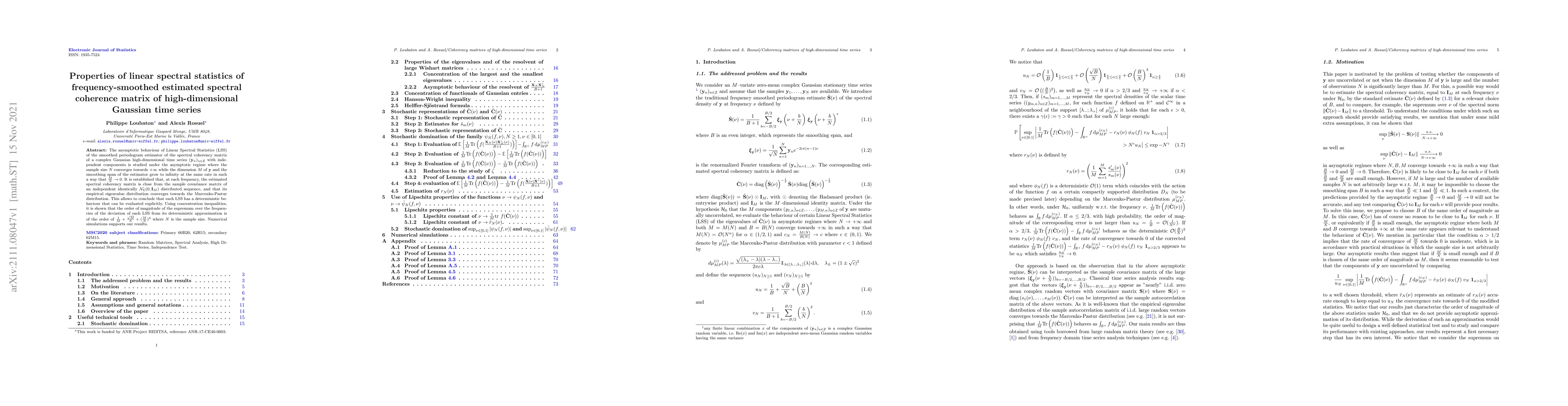 Thumbnail for Properties of linear spectral statistics of frequency-smoothed estimated
  spectral coherence matrix of high-dimensional Gaussian time series