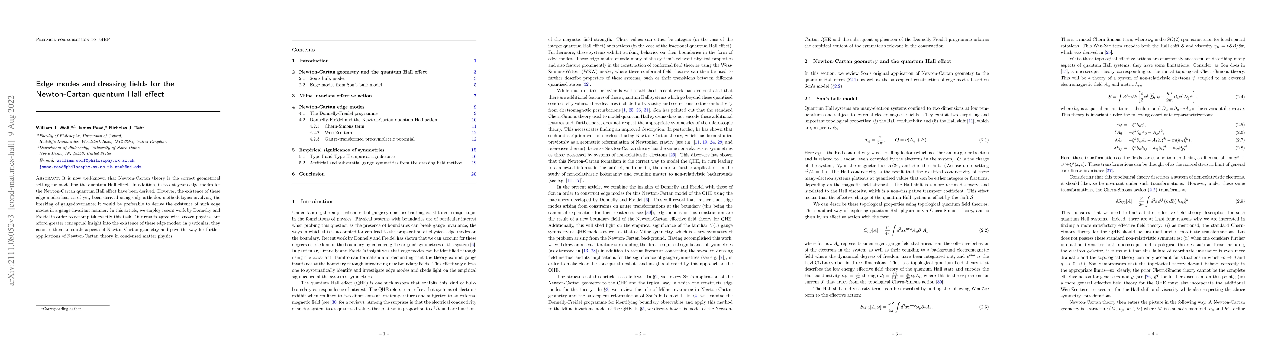 Thumbnail for Edge modes and dressing fields for the Newton-Cartan quantum Hall effect