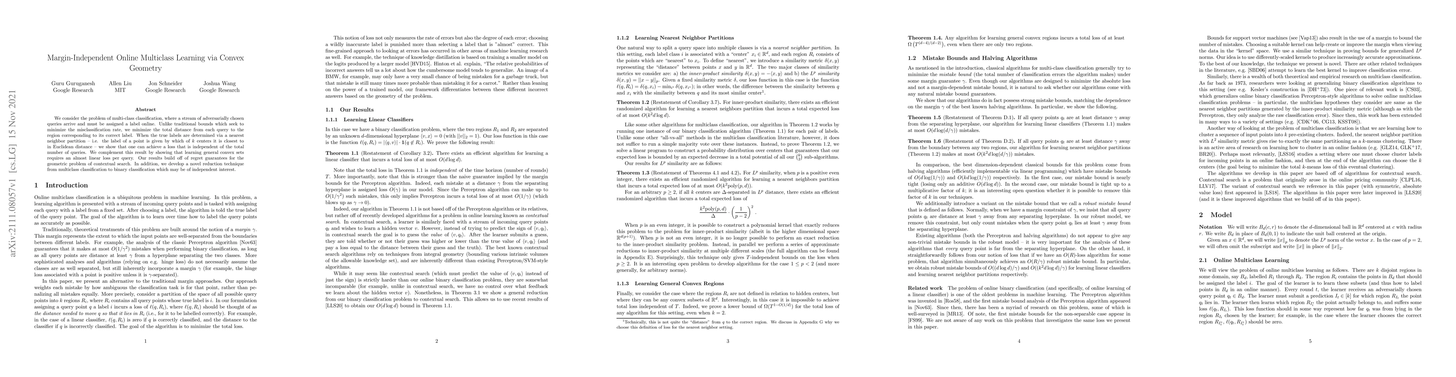 Thumbnail for Margin-Independent Online Multiclass Learning via Convex Geometry